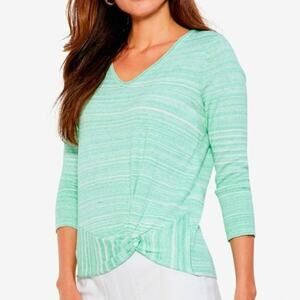 Nic+Zoe Spacedye Light Sweater XL Mint Green White Vital Twist Top Soft V NWT
